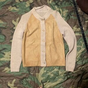 Vintage Wool‎ cowichan sweater with leather paneling handmade